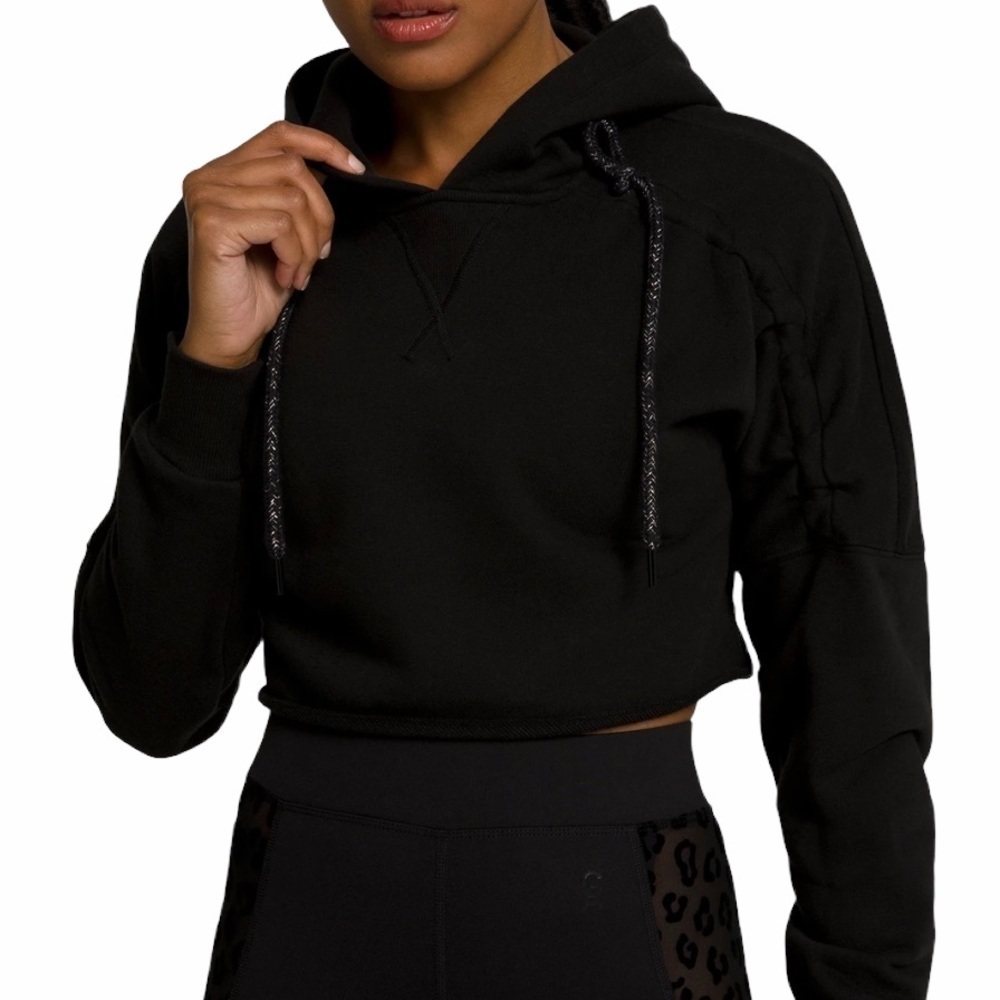 Good American Ruched Black Cropped Hoodie NWOT
